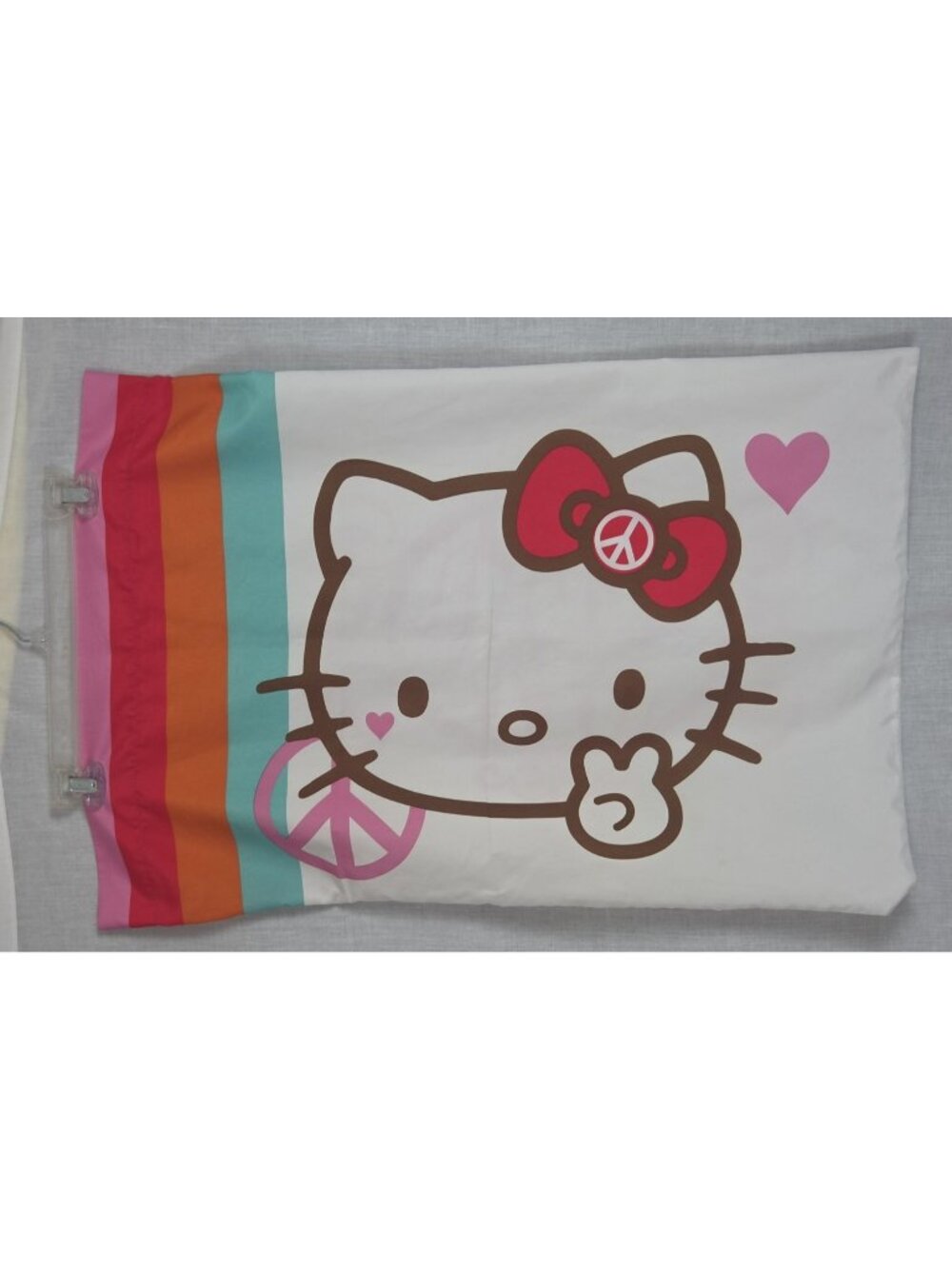 Sanrio Hello Kitty Pillowcase Cover Bows Standard Size Peace 2-sided Rainbow